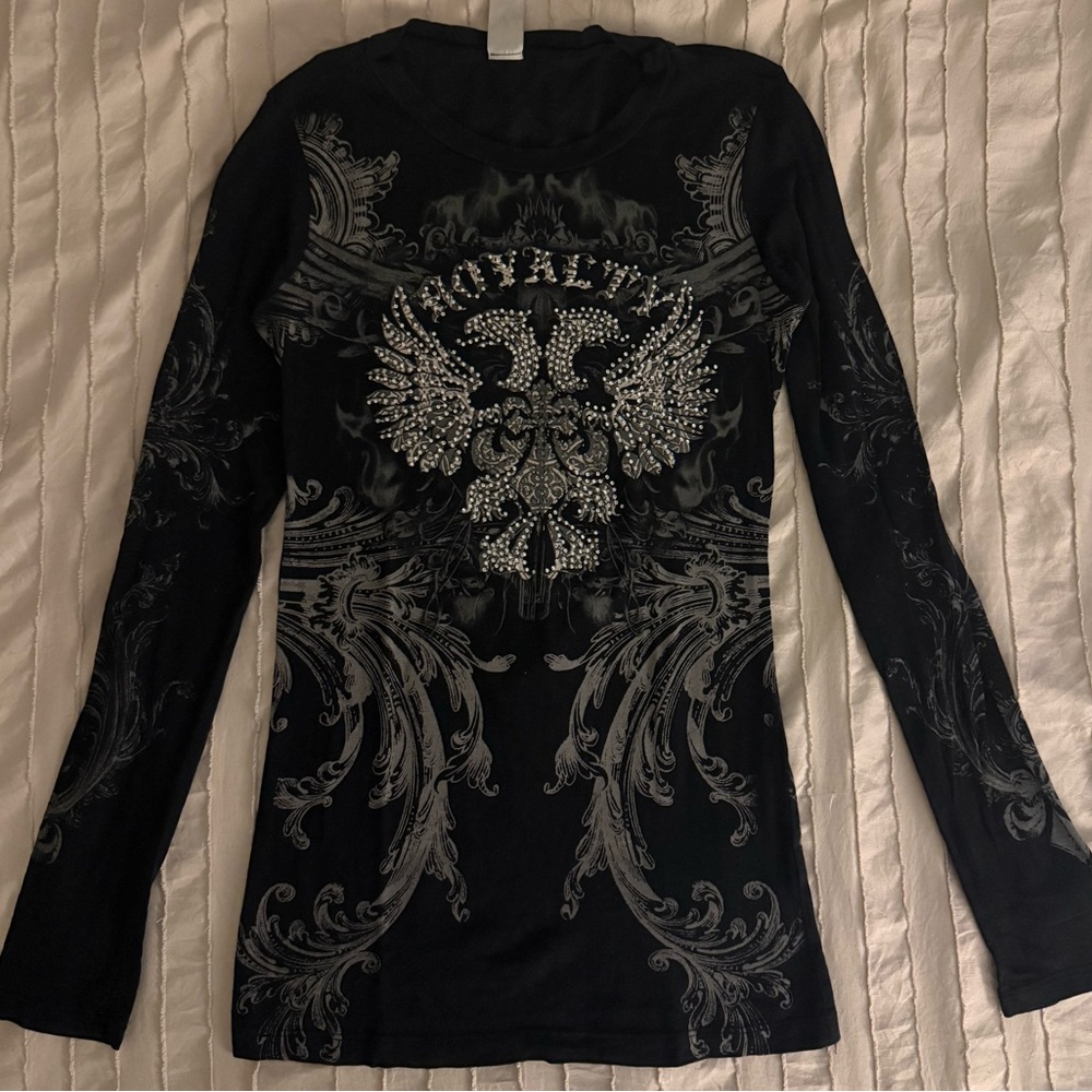 Rock Rose Black Graphic Long Sleeve Top